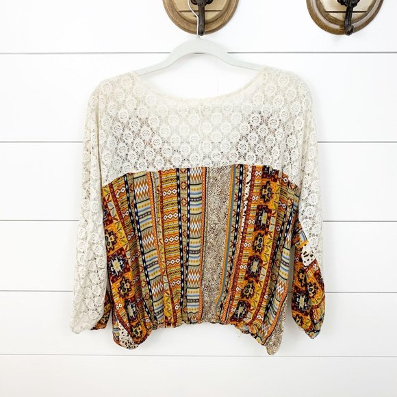 Lapis Boho Print and Lace Top - Picture 2 of 4